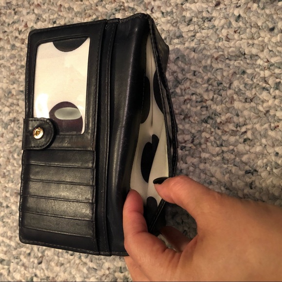 Kate Spade Darcy Slim Bifold Wallet 12 Card Slots Gold Black Polka Dot - Picture 11 of 14